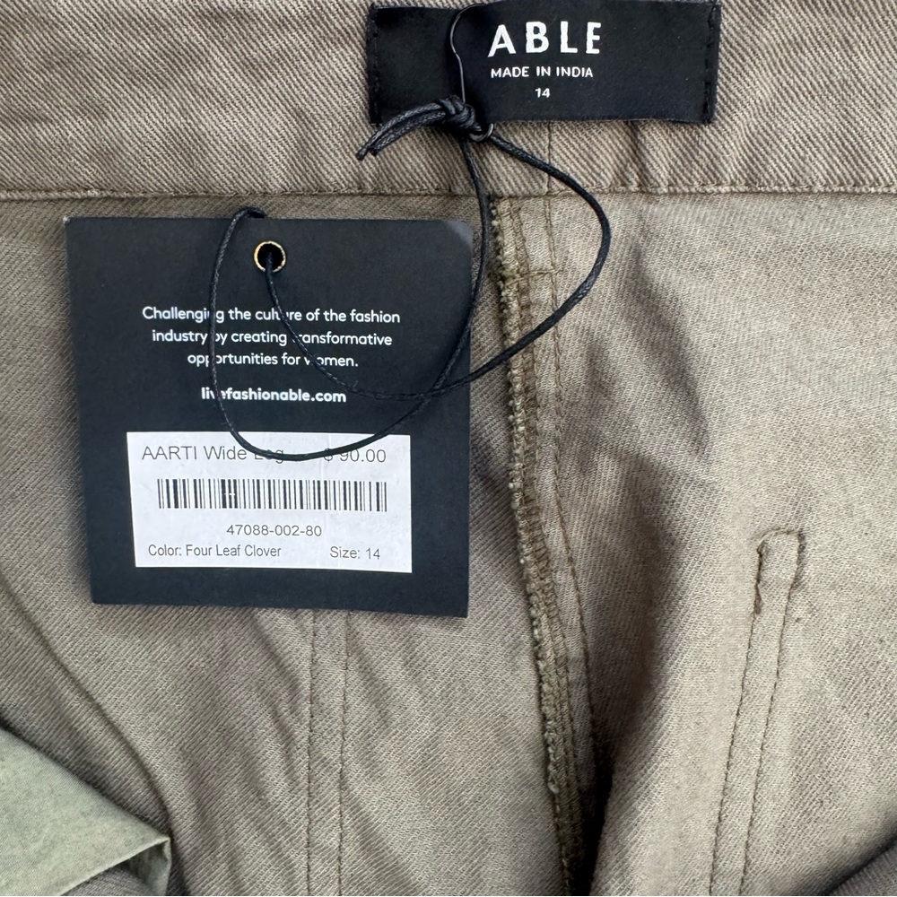 ABLE Aarti Wide Leg Cropped Pants Size 14 High Rise Green Four Leaf Clover NWT - Picture 5 of 7